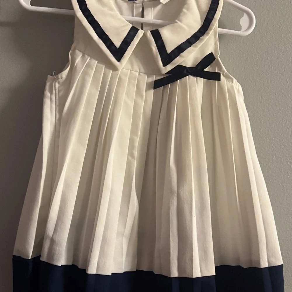 SHEIN Navy and White Pleated Kids Dress
